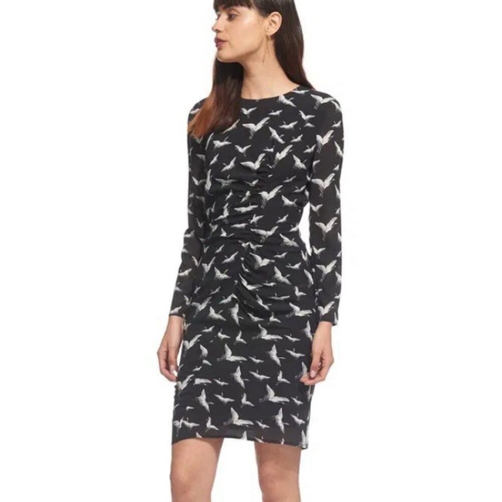 Whistles Maria Crane Print Stretch Silk Dress (sz 8) 410